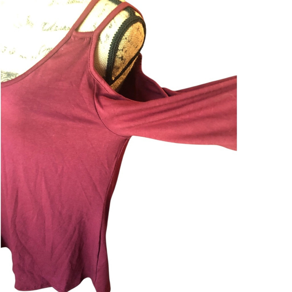 FISoul 3/4 Sleeves Cold Shoulder Top Size XL Burgundy - Picture 2 of 5